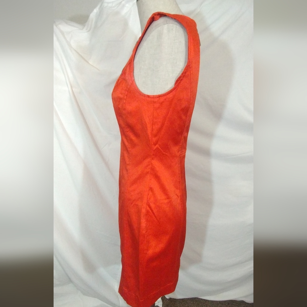 Calvin Klein TAG Satin Dress, Sleeveless SHIFT, ZipUp, Orange, Stretchy, 4 - Picture 6 of 14